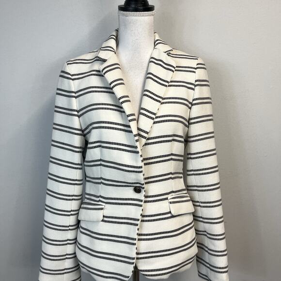Kenar Blazer Jacket size Medium Black Ivory Tweed Striped Career Church Suit - Picture 2 of 8